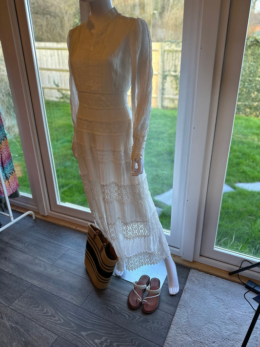 WHITE CROCHET & LACE MAXI DRESS